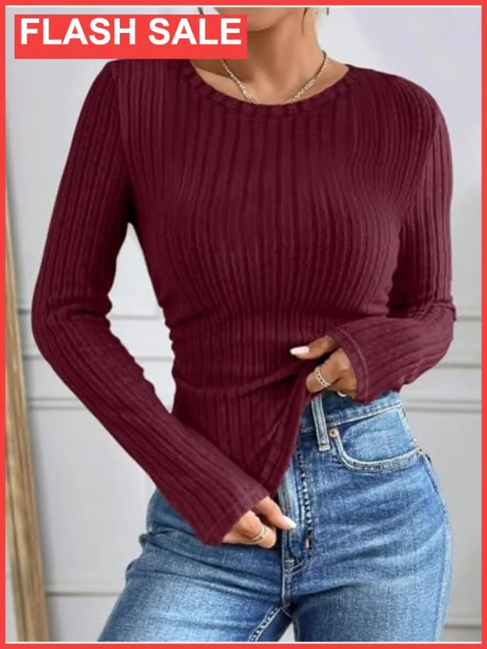 Long Sleeve Ribbed Fitted Top Slim Fit Crew Neck T-Shirt